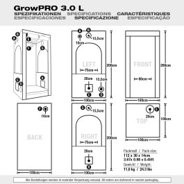 GrowPRO 3.0 Grow Tent L, 100x100x200cm