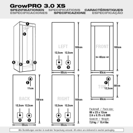 GrowPRO 3.0 Grow Tent XS, 60x60x160cm