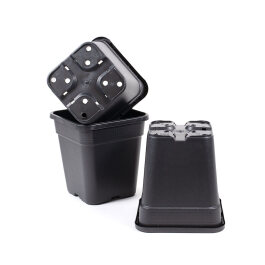 Plant pot, square/black with decoration, 6 liters