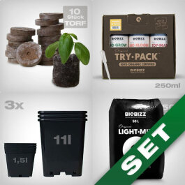 Starter Grow Kit for 3 plants, soil, organic