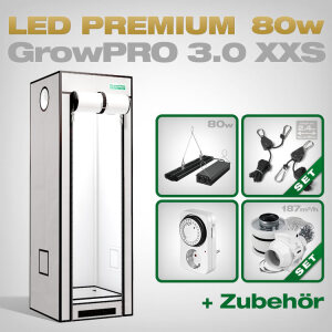 Grow Tent Complete Kit LED GrowPRO XXS + 1x GCx 2solo PWR, 80W