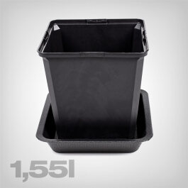 Plant Pot with Tray, square/black, 1.55 Liter