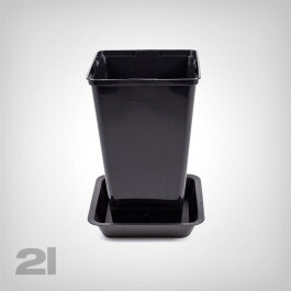 Plant Pot with Tray, square/black, 2 Liter