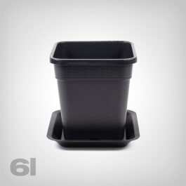 Plant Pot with Tray, square/black, 6 Liter