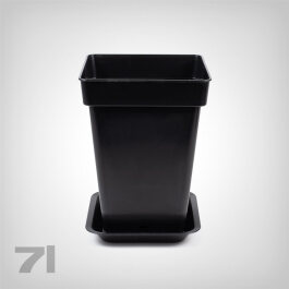 Plant Pot with Tray, square/black, 7 Liter