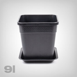 Plant Pot with Tray, square/black, 9 Liter