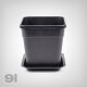 Plant Pot with Tray, square/black, 9 Liter