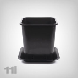 Plant Pot with Tray, square/black, 11 Liter