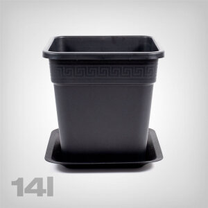 Plant Pot with Tray, square/black, 14 Liter