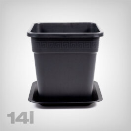 Plant Pot with Tray, square/black, 14 Liter