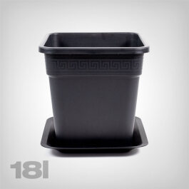 Plant Pot with Tray, square/black, 18 Liter