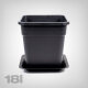 Plant Pot with Tray, square/black, 18 Liter