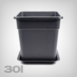 Plant Pot with Tray, square/black, 30 Liter