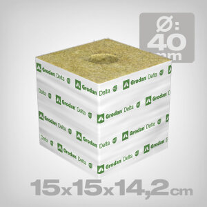 Grodan Delta rockwool cube XL, 15x15x14.2cm, ø 40mm