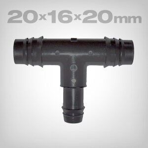90° T-fitting 20x16x20mm, Ø 20mm
